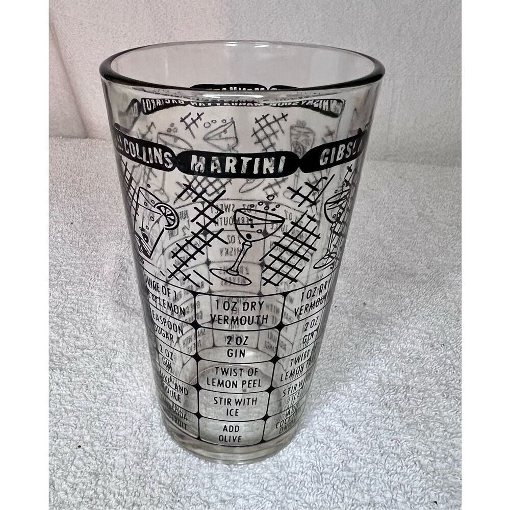 Vintage Bartender's Shaker Pint Bar Glass Cocktail and Mixed Drink Recipes